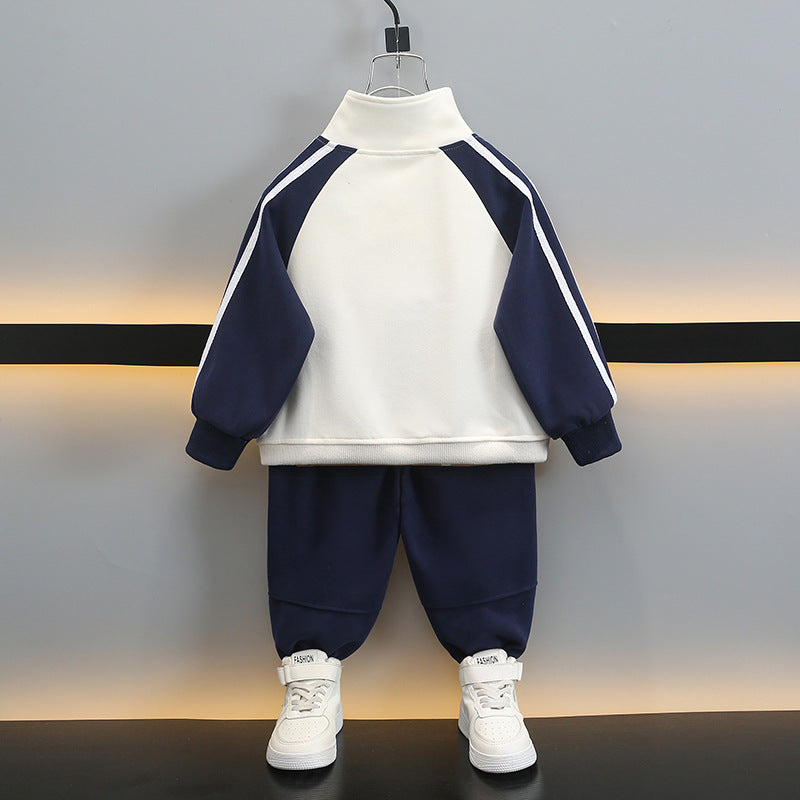 Boys Spring Autumn Sports Two-Piece Set, Long Sleeve Zip-Up Jacket  Pants, Casual Outfit for Kids