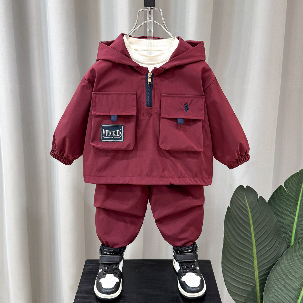 Boys' Cargo Hooded Jacket Pants Set Spring Autumn Outdoor Casual