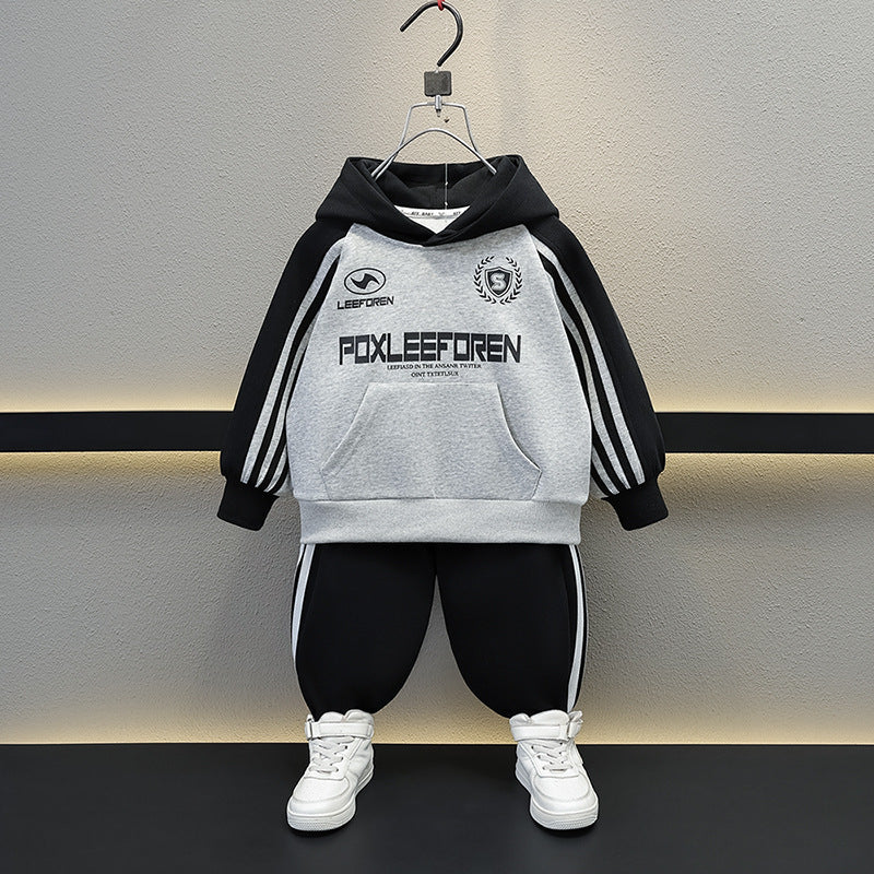 Boys  Color Block Long Sleeve Hooded Sweatshirt Set