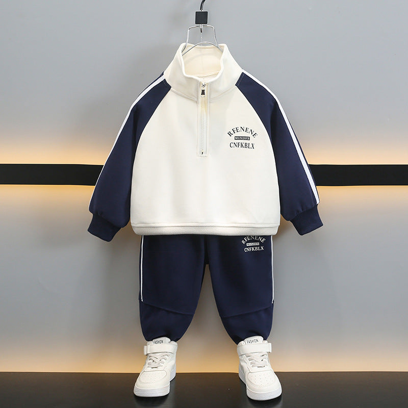 Boys Spring Autumn Sports Two-Piece Set, Long Sleeve Zip-Up Jacket  Pants, Casual Outfit for Kids