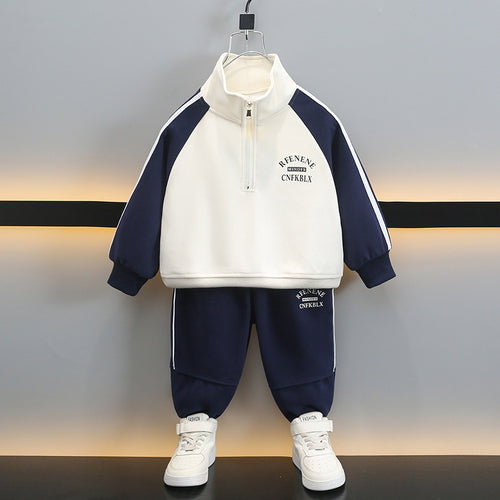 Boys Spring Autumn Sports Two-Piece Set, Long Sleeve Zip-Up Jacket  Pants, Casual Outfit for Kids