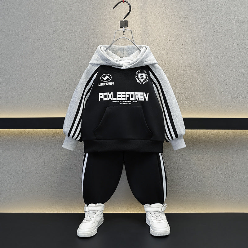 Boys  Color Block Long Sleeve Hooded Sweatshirt Set