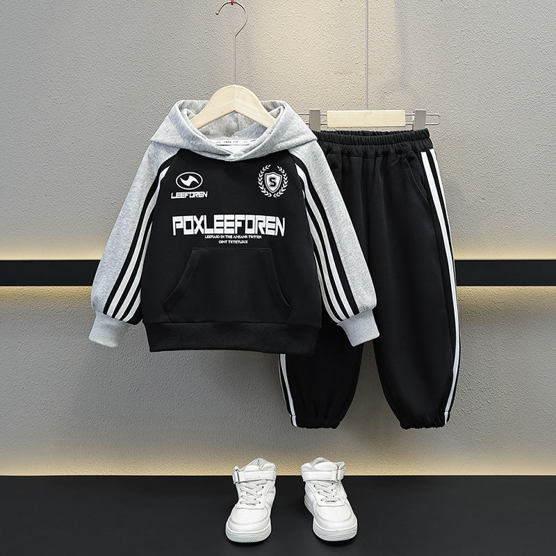 Boys  Color Block Long Sleeve Hooded Sweatshirt Set