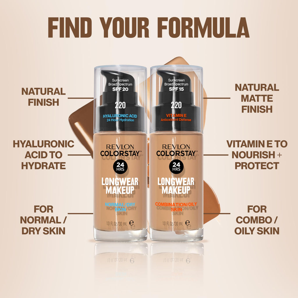 Revlon Liquid Foundation, ColorStay Face Makeup for Combination & Oily Skin, SPF 15, Medium-Full Coverage with Matte Finish, 180 Sand Beige, 1 Fl Oz