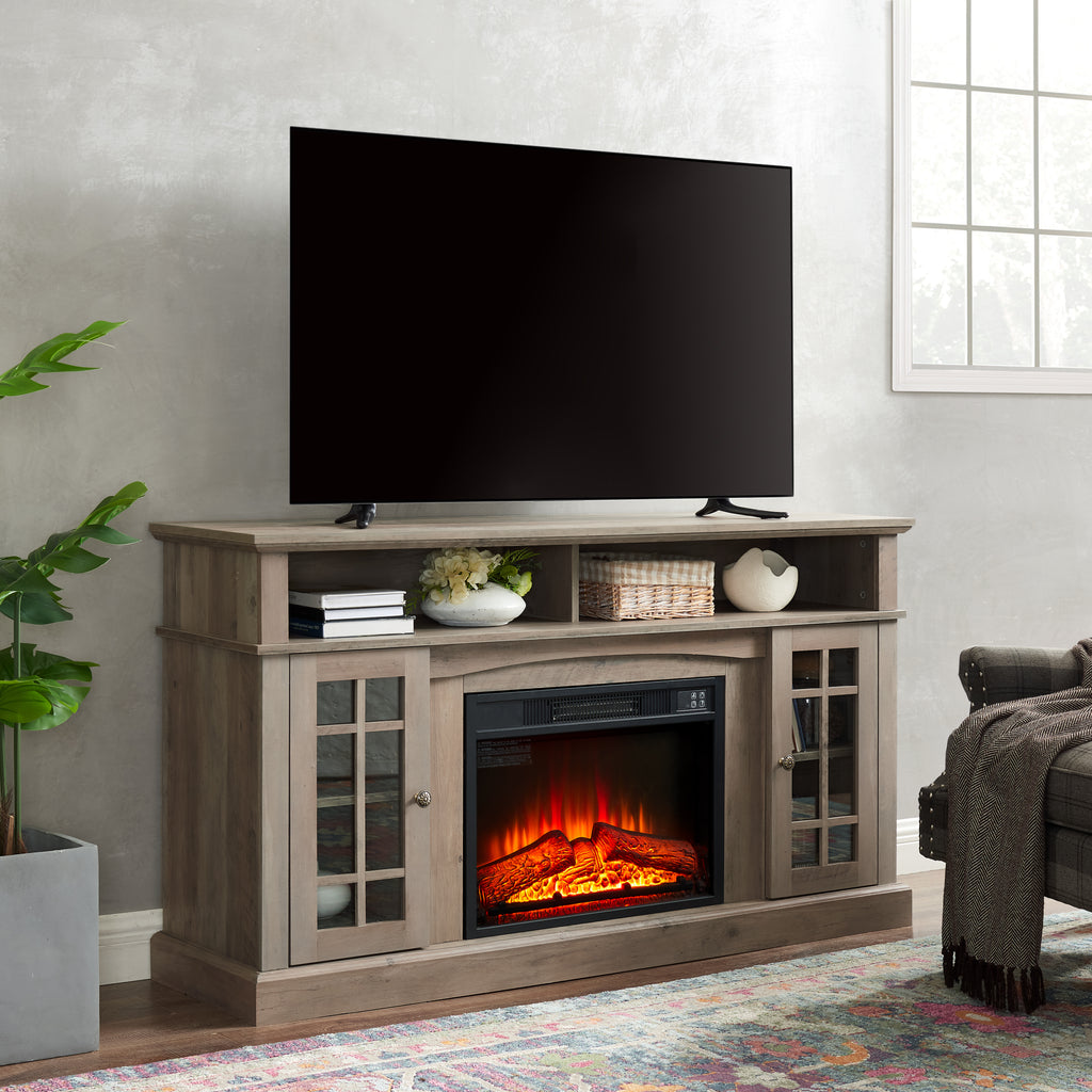 Classic TV Media Stand Modern Entertainment Console with 23" Fireplace Inset for TV Up