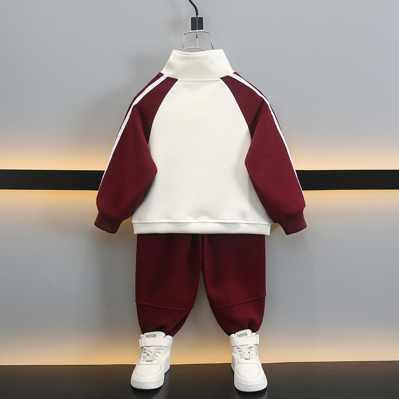 Boys Spring Autumn Sports Two-Piece Set, Long Sleeve Zip-Up Jacket  Pants, Casual Outfit for Kids