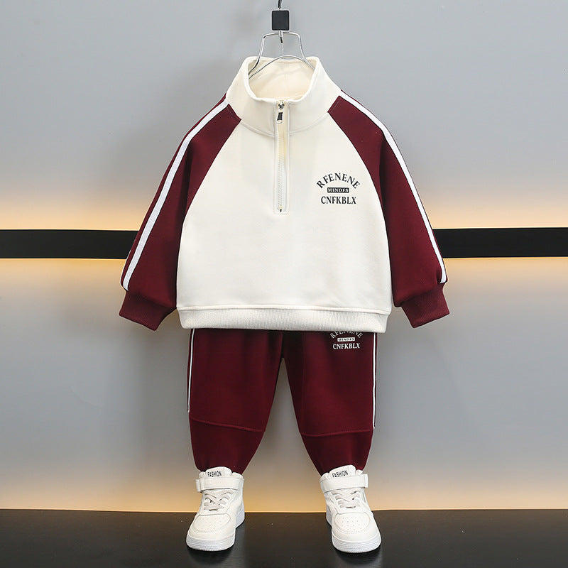 Boys Spring Autumn Sports Two-Piece Set, Long Sleeve Zip-Up Jacket  Pants, Casual Outfit for Kids