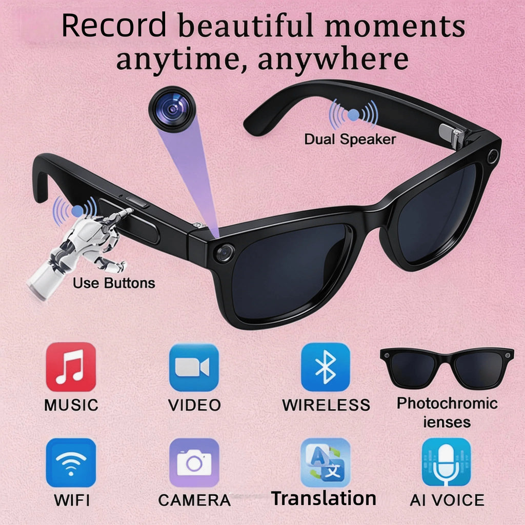 Smart Glasses with AI Real-Time Translation and 8MP Camera
